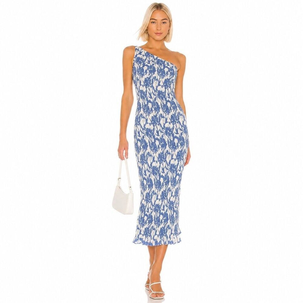 SNDYS Renee Midi Dress Blueprint M NWT Recycled Paper Resortwear Vacation Summer